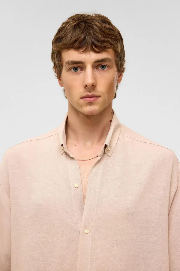 Chemise oversize à manches longues en lin beige