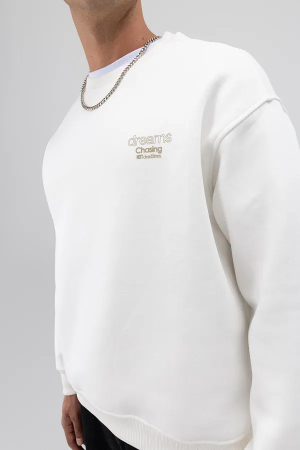 Sweat-shirt oversize à col rond imprimé, écru