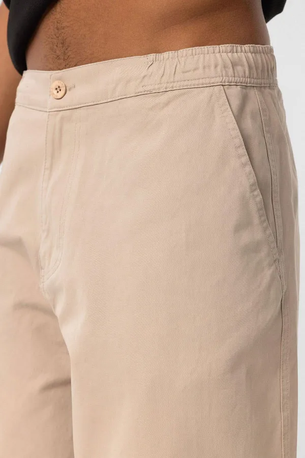 Yıkamalı Gabardin Baggy Pantolon Bej