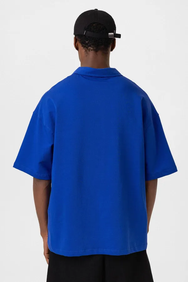 Polo Yaka Oversize Tişört Saks