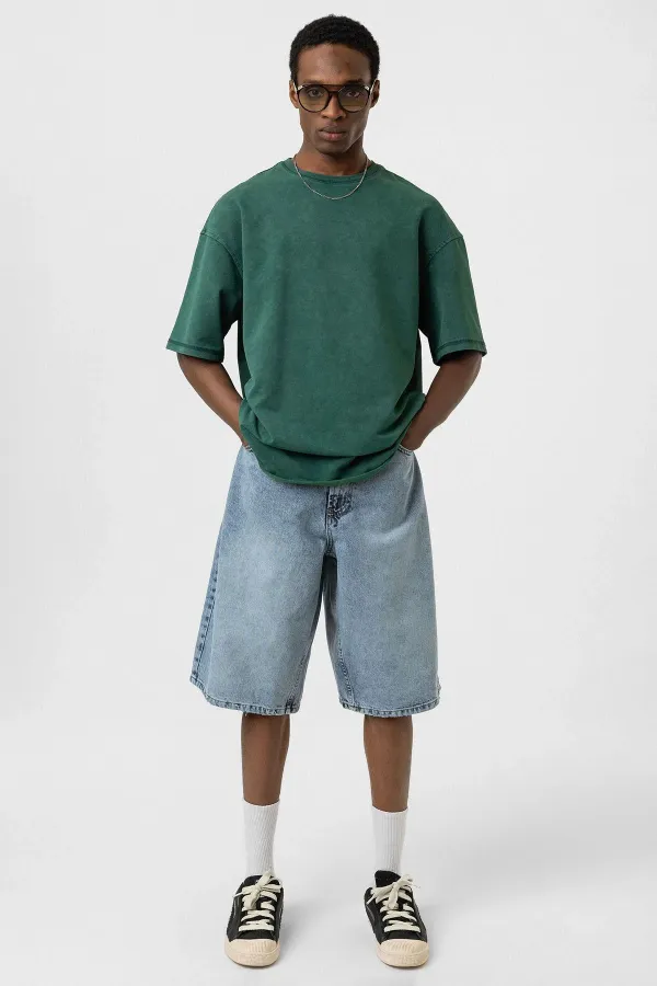 T-shirt basique oversize délavé, bleu marine