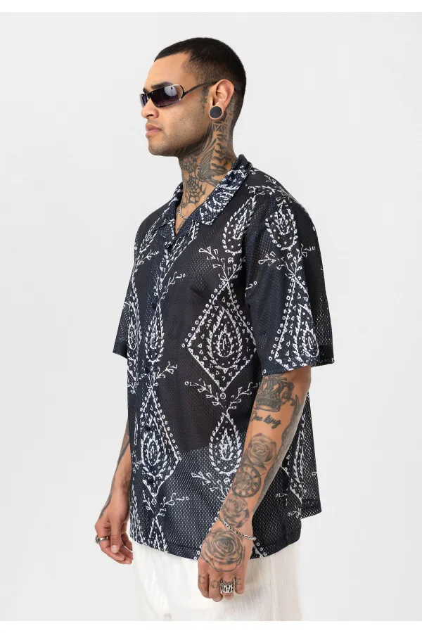 Patterned Corduroy Oversize Shirt Pattern-11