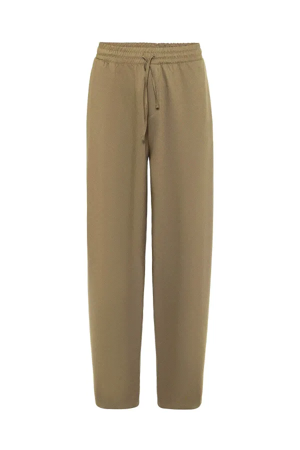 Pantalon ample à taille élastique, kaki