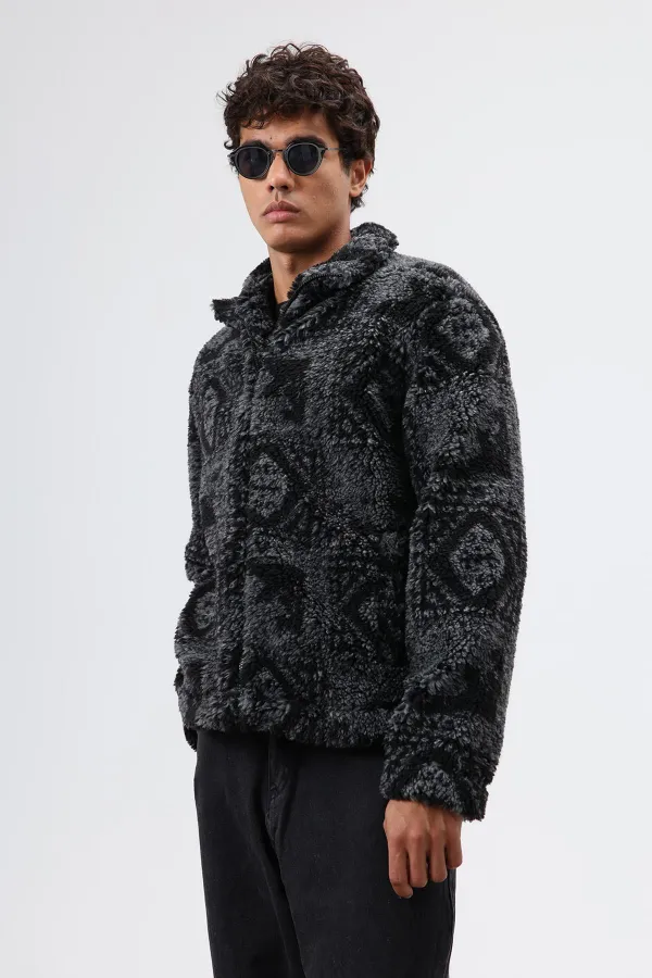 Oversize Peluş Mont Siyah