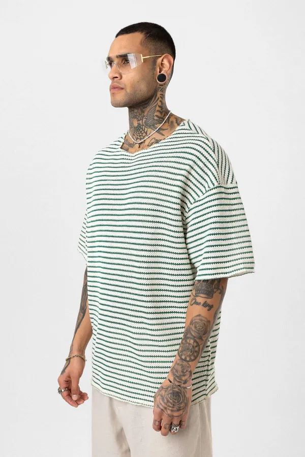 Benetton Striped Oversize Knit T-Shirt