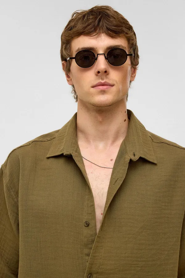 Chemise oversize à manches courtes en mousseline, kaki