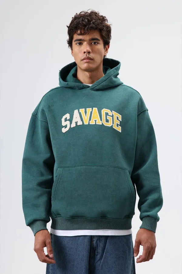 Sweat à capuche imprimé oversize, bleu marine