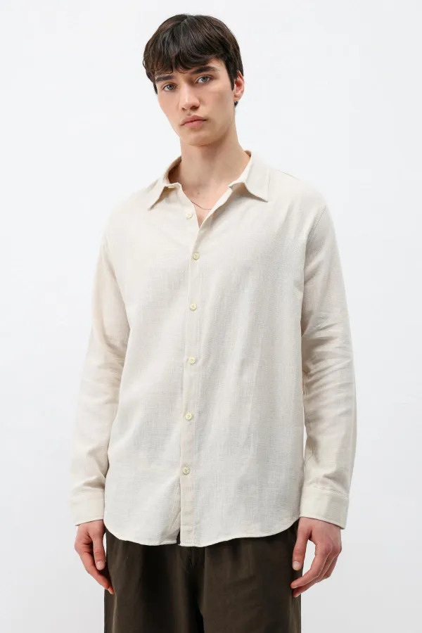 Uzun Kollu Basic Oversize Gömlek Bej