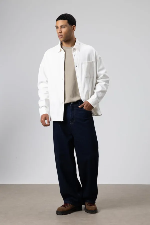 Oversize Gabardin Gömlek Ceket Beyaz