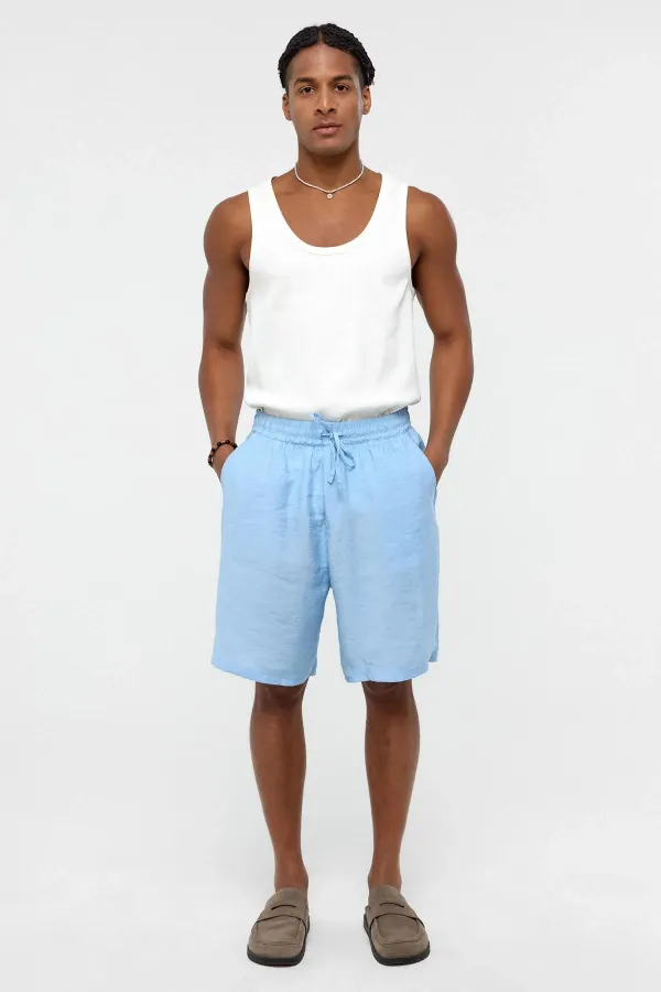 Oversize Modal Kumaş Bermuda Şort Mavi