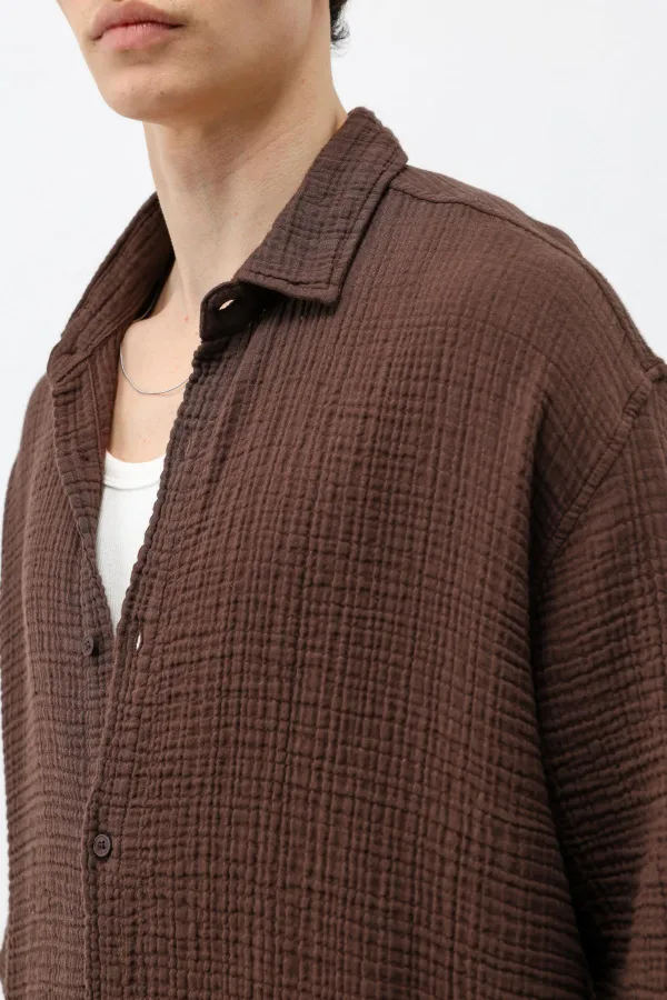 Müslin Kumaş Rahat Kalıp Keten Takım Kahve