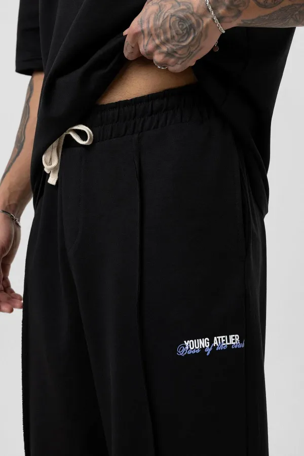 Paça Yırtmatçlı Oversize  Eşofman Takım Siyah