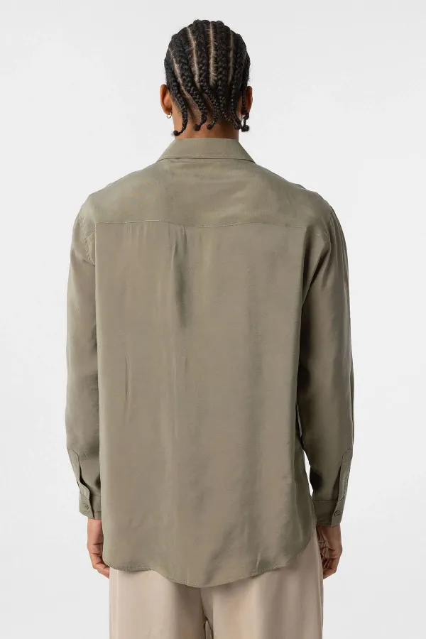 Oversize Modal Kumaş Gömlek Haki