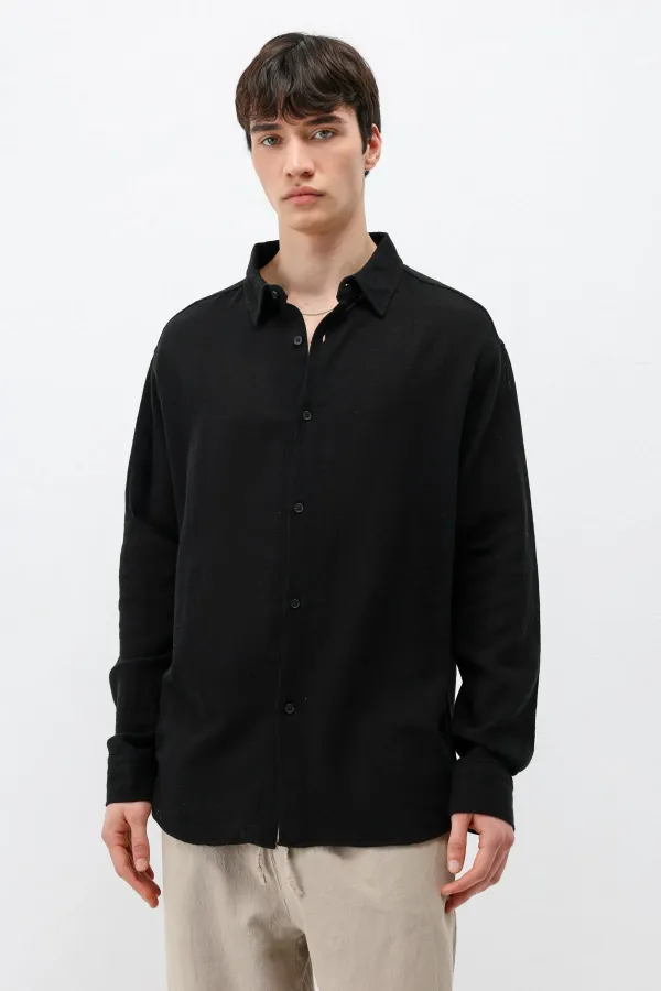 Uzun Kollu Basic Oversize Gömlek Siyah