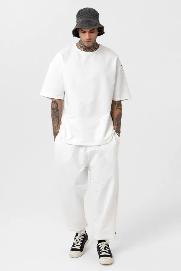 Paça Lastikli Basic Oversize Eşofman Takımı Ekru