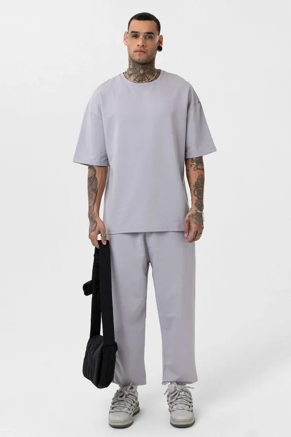 Ensemble de survêtement basique oversize à poignets élastiqués, gris peint