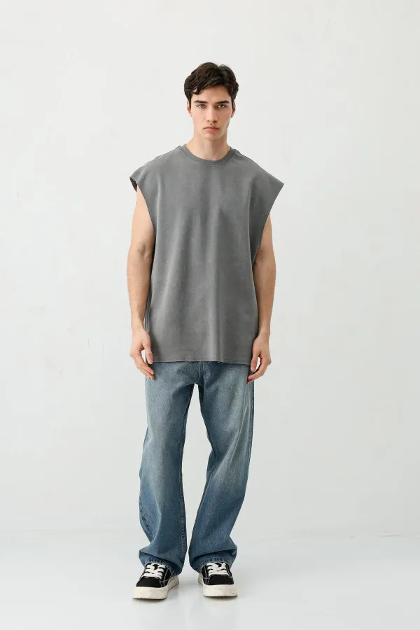 Basic Sleeveless T-Shirt, Dark Gray
