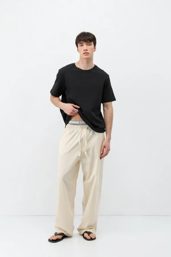 Bel Lastikli Baggy Fit Keten Pantolon Naturel