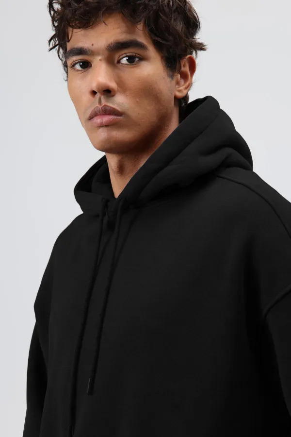 Sweat à capuche basique oversize délavé noir