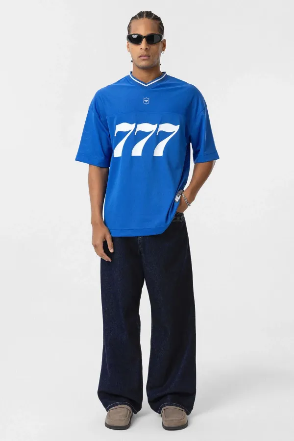 Oversize V-Neck Jersey T-Shirt (Navy Blue)