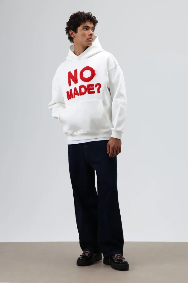 Sweat à capuche imprimé oversize, écru