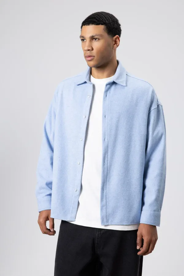 Dokulu Oversize Gömlek Ceket Bebe Mavi