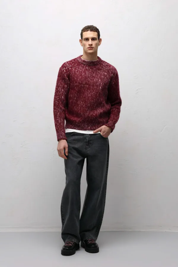 Soft Textured Oversize Knit Sweater Burgundy