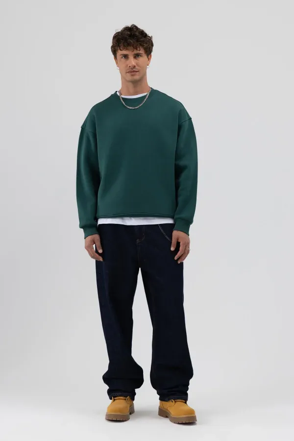 Basic Bisiklet Yaka Oversize Sweatshirt Nefti