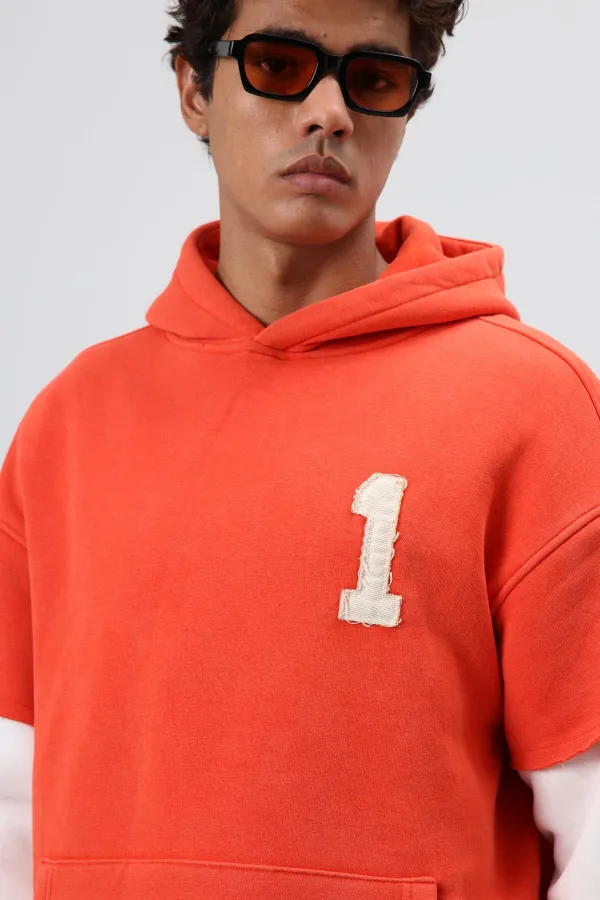 Sweat à capuche oversize avec détails aux manches, orange