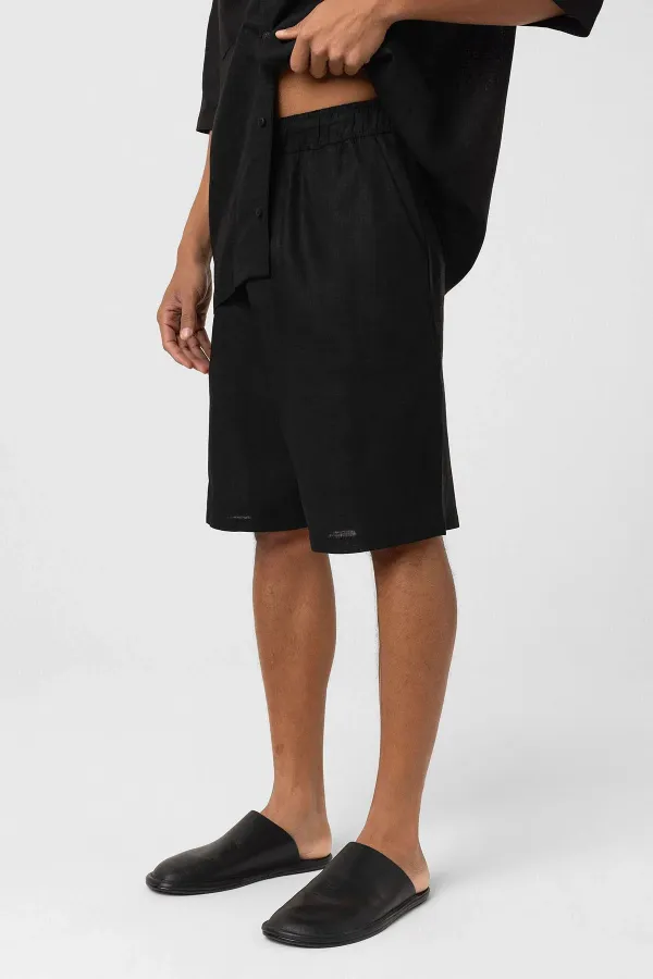 Oversize Keten Şort Siyah