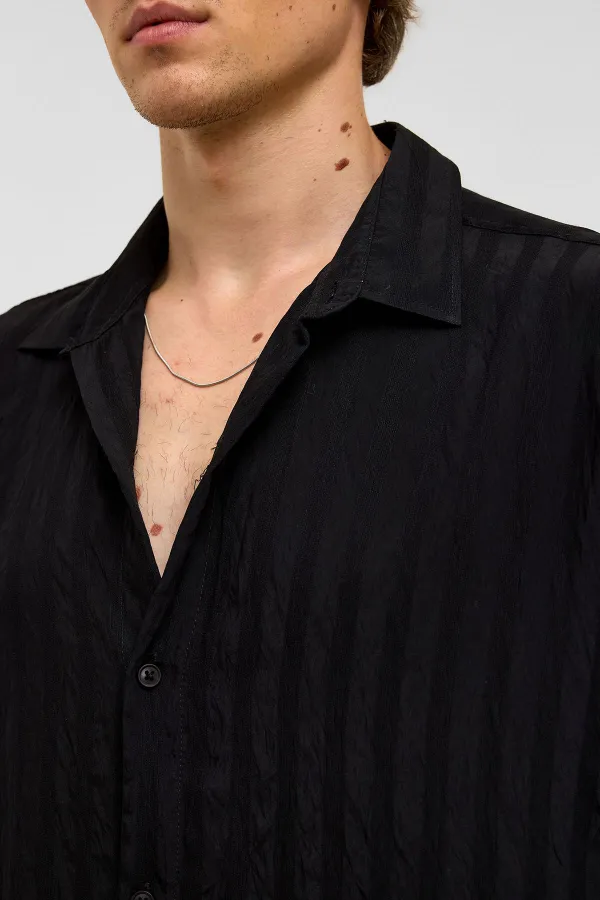 Chemise oversize à manches longues en modal, noire
