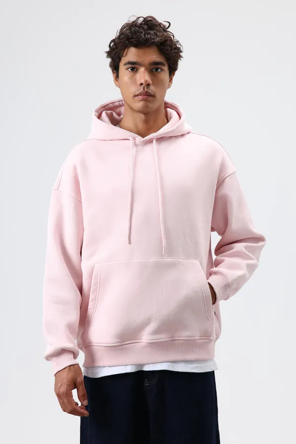 Basic Oversize Yıkamalı Hoodie Pembe