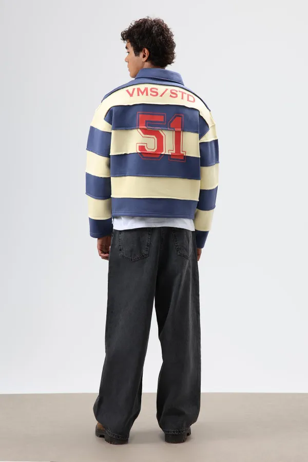 Sweat-shirt oversize à rayures imprimées bleu