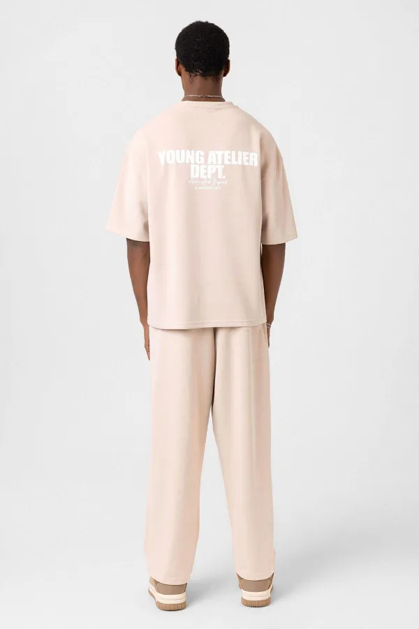 Label Detailed Oversize Modal Fabric Tracksuit Set Stone