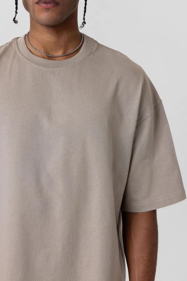 T-shirt basique oversize à col rond, couleur vison