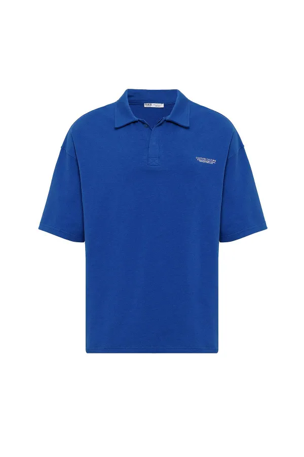 Polo Yaka Oversize Tişört Saks