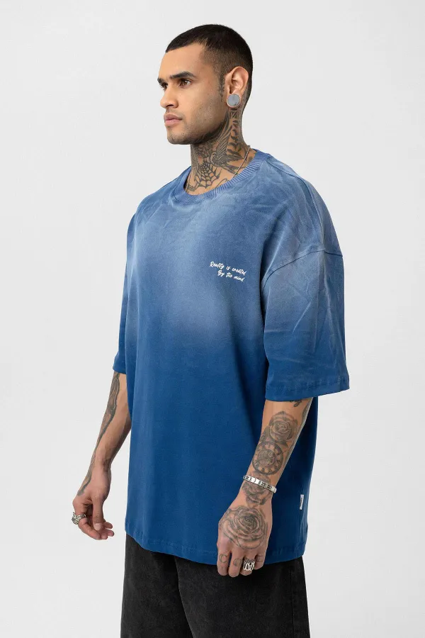 T-shirt oversize délavé avec détail texte, indigo