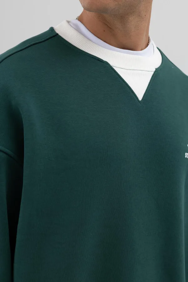 Oversize Bisiklet Yaka Baskılı Sweatshirt Nefti