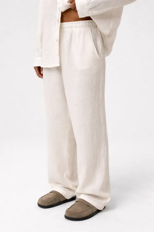 Baggy Fit Müslin Keten Pantolon Naturel