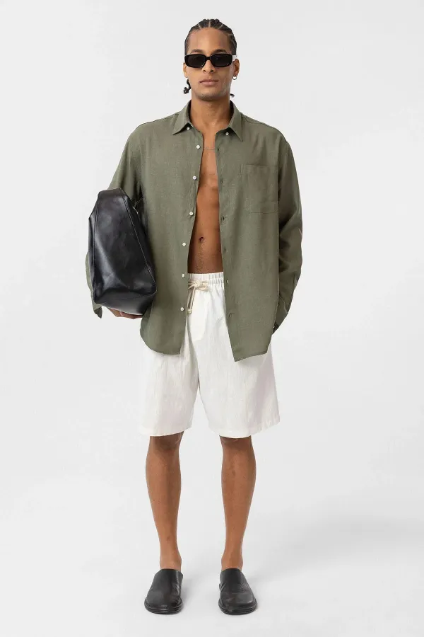 Cep Detaylı Oversize Uzun Kol Gömlek Haki