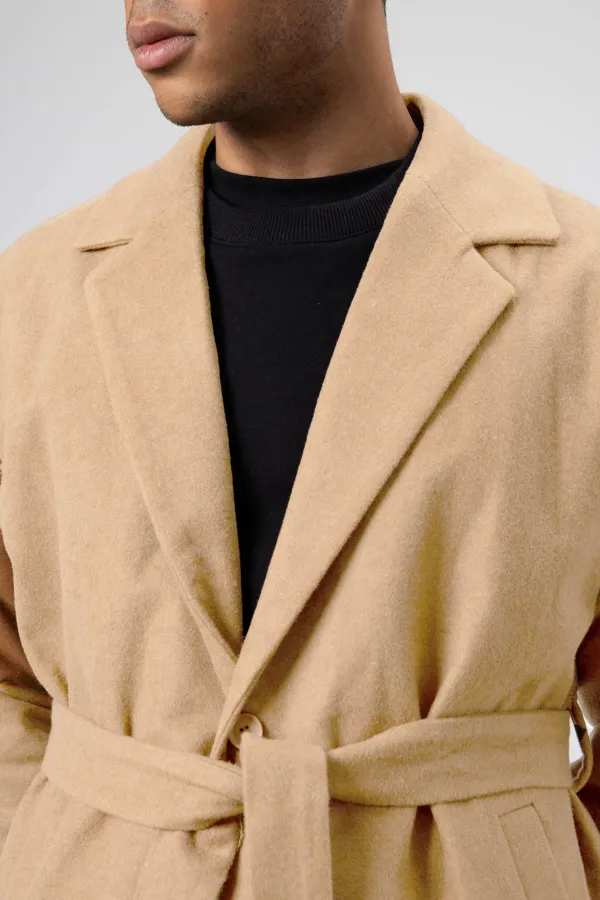 Kemerli Oversize Kaşe Kaban Bej