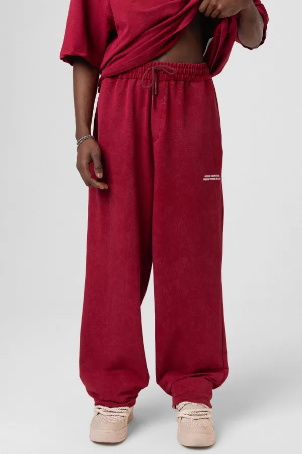 Yıkamalı Arka Baskılı Oversize Eşofman Takım Bordo