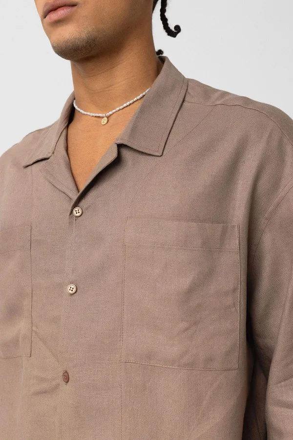 Double Pocket Oversize Linen Shirt, Mink