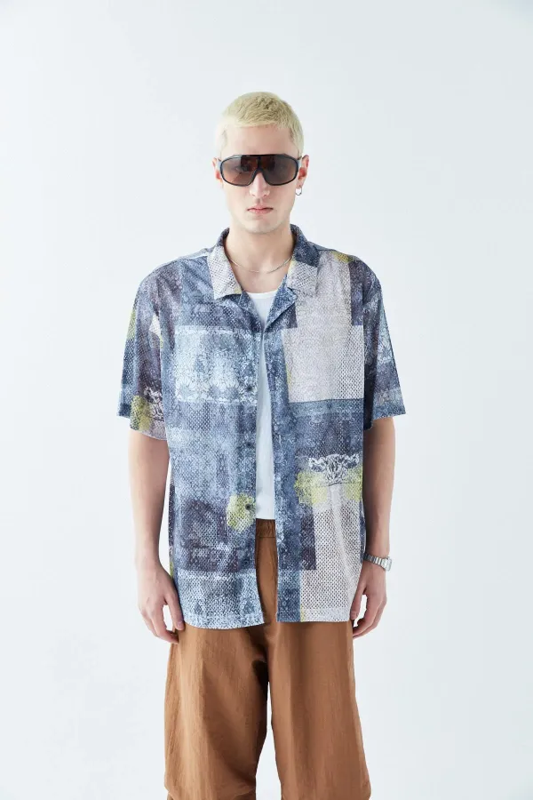 Patterned Corduroy Oversize Shirt Pattern-8