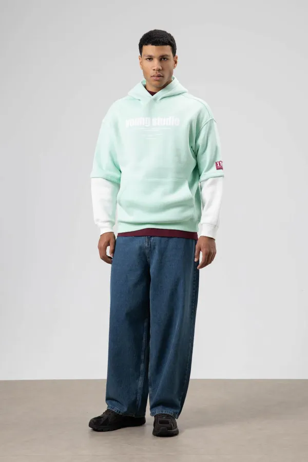 Sweat à capuche imprimé oversize menthe