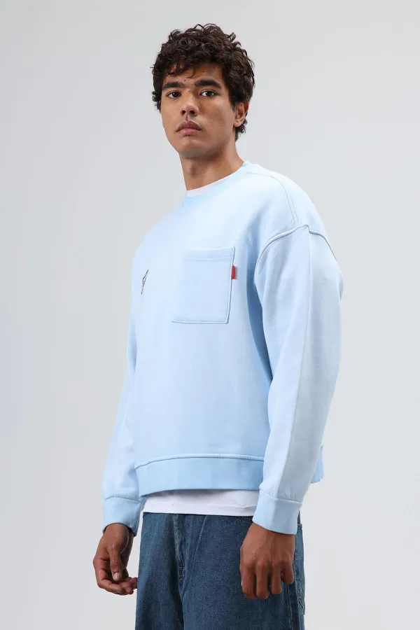 Sweat-shirt oversize à col rond et poches, bleu clair