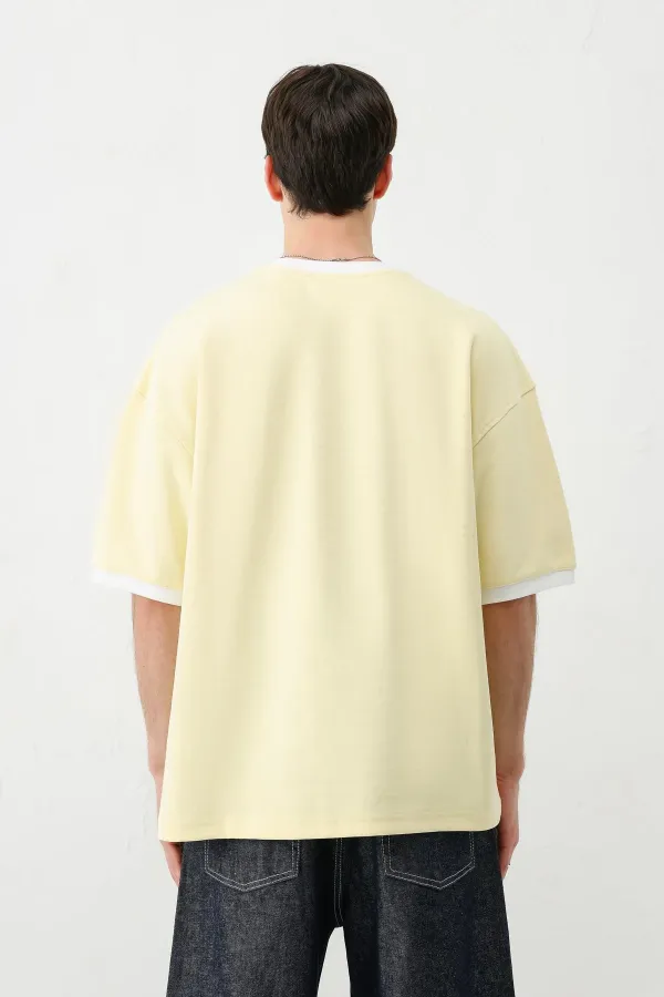 Kısa Kollu Oversize Cepli Tişört Sarı