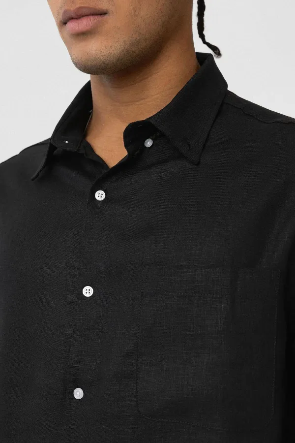 Cep Detaylı Oversize Uzun Kol Gömlek Siyah