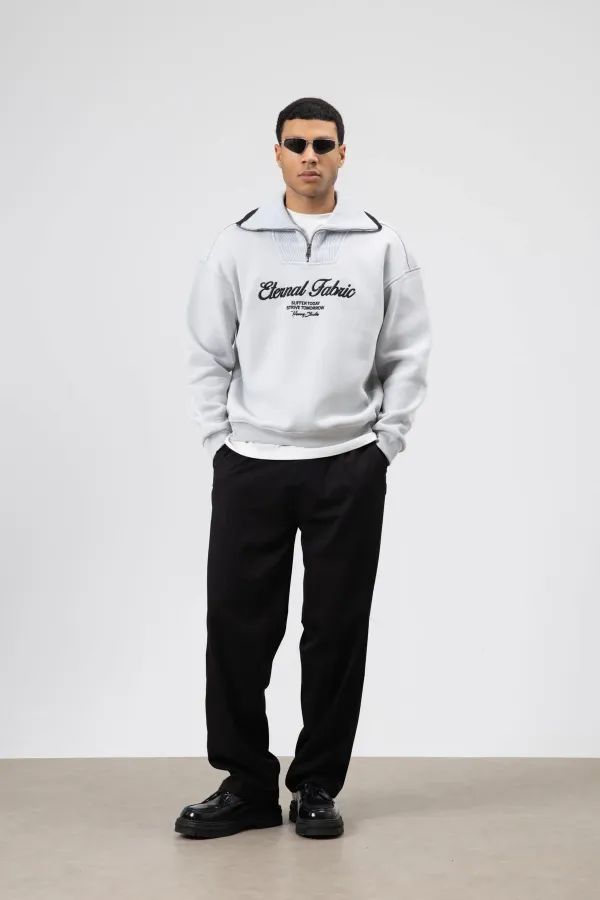 Sweat-shirt oversize à col zippé, gris clair