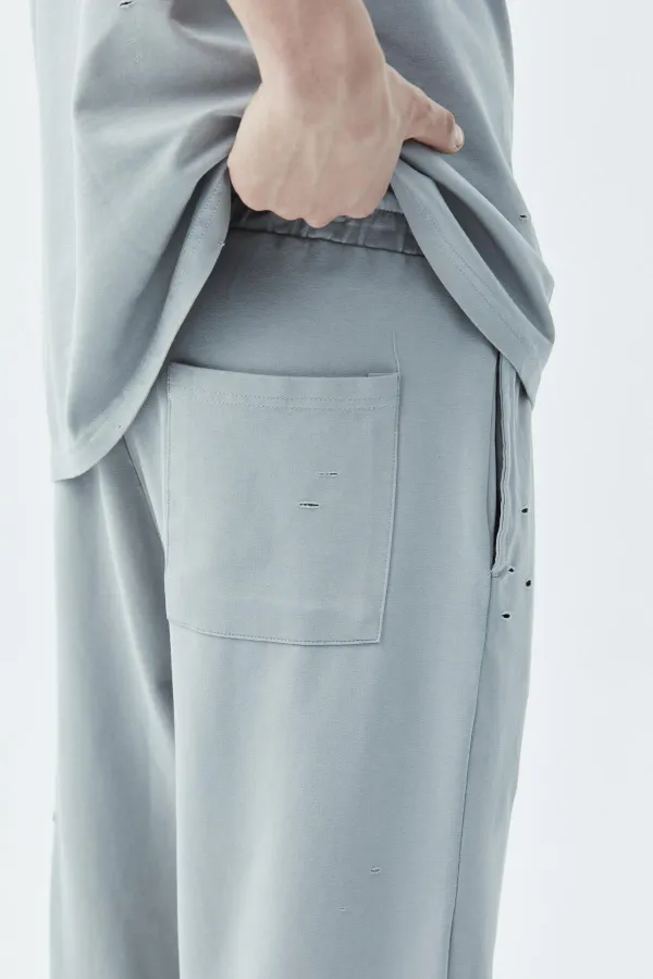 Delik Detaylı Oversize Eşofman Takım Gri